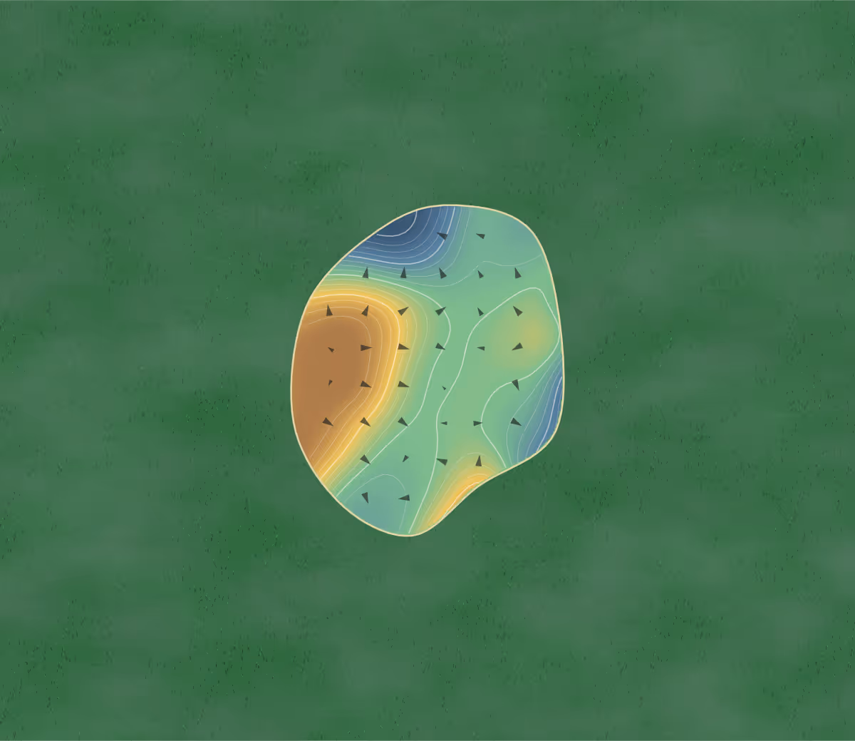 Green contour map of The Players in Bristol, England: 352 elevation contours at a 8-centimeter interval with fall-line arrows, traced from 1-meter lidar