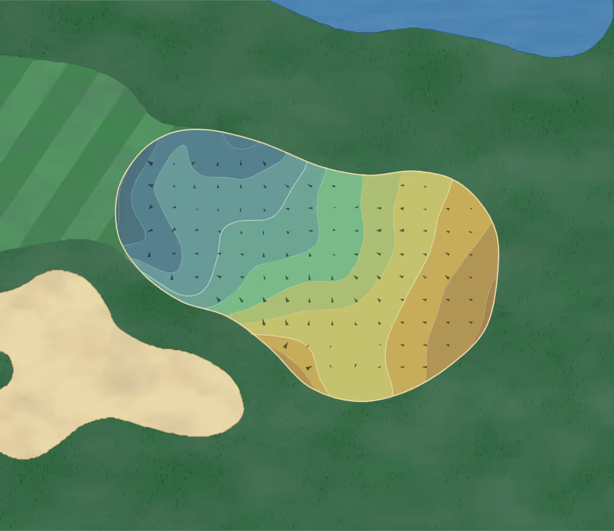 Green contour map of Battle Creek in Maplewood, Minnesota — 117 elevation contours at a 3-inch interval with fall-line arrows, traced from 1-meter lidar