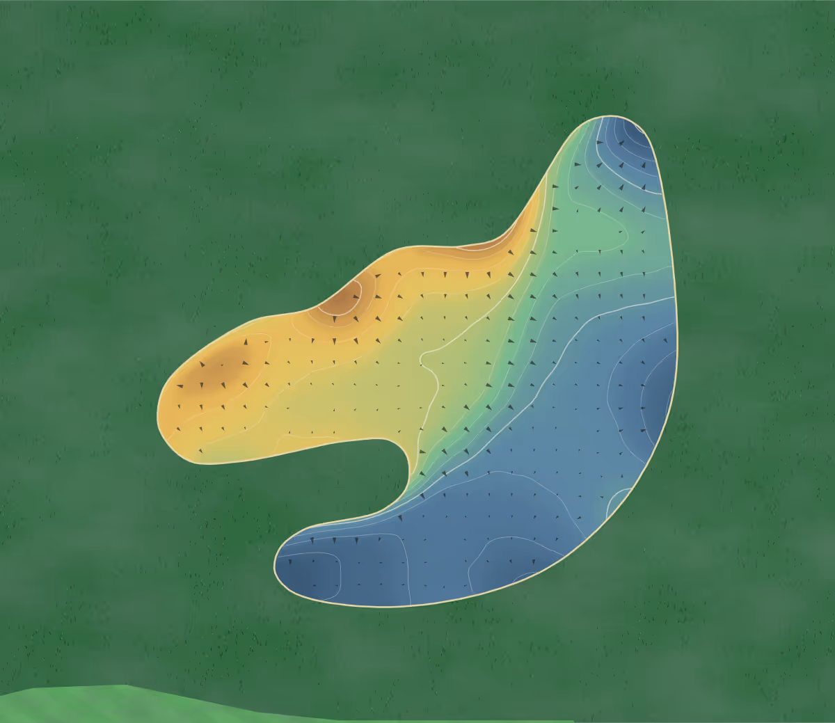 Green contour map of The Powder Horn in Sheridan, Wyoming: 120 elevation contours at a 3-inch interval with fall-line arrows, traced from 1-meter lidar