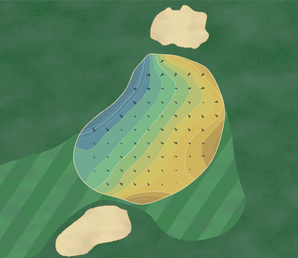 Green contour map of Ironhorse in West Palm Beach, Florida — 30 elevation contours at a 3-inch interval with fall-line arrows, traced from 1-meter lidar
