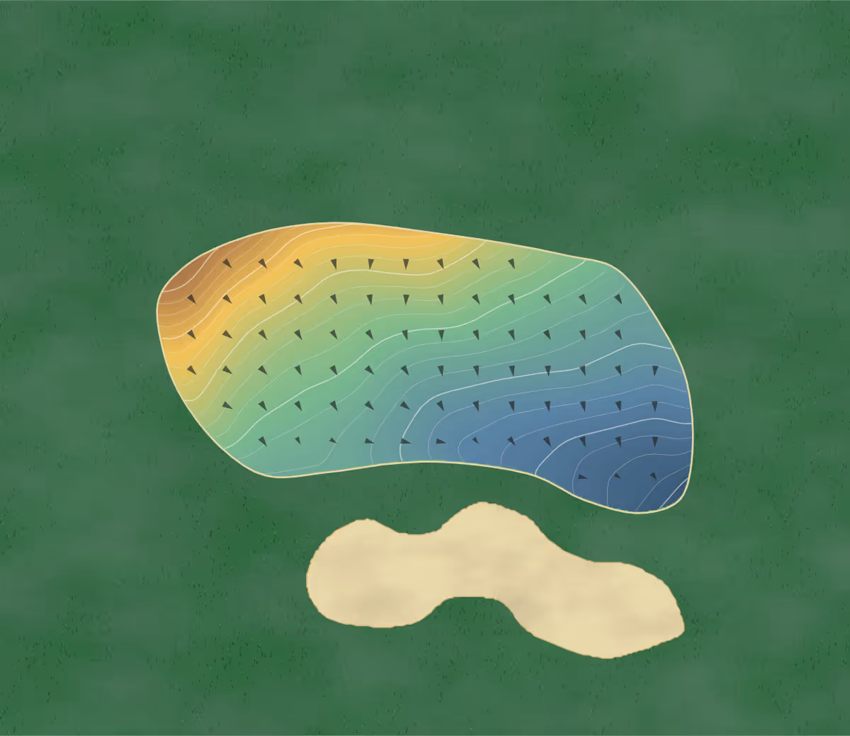 Green contour map of Jordan Lake in Chapel Hill, North Carolina: 25 elevation contours at a 3-inch interval with fall-line arrows, traced from 1-meter lidar
