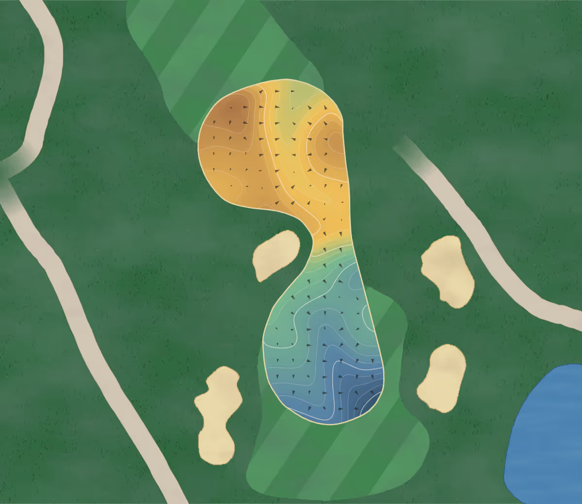 Green contour map of Preserve in Woodbury, New York — 228 elevation contours at a 3-inch interval with fall-line arrows, traced from 1-meter lidar