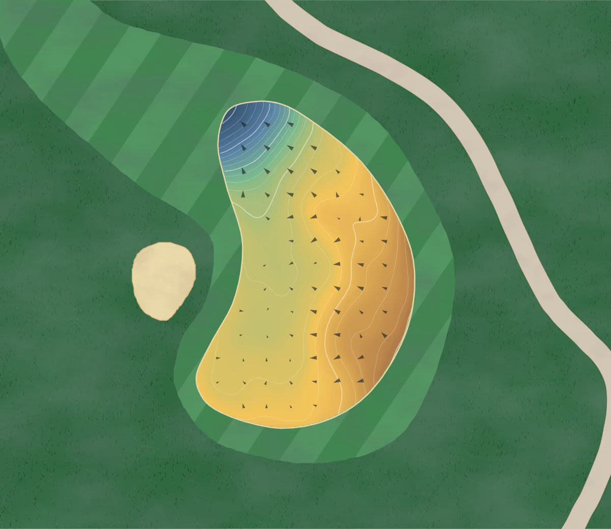 Green contour map of The Preserve in Monticello, Georgia: 21 elevation contours at a 3-inch interval with fall-line arrows, traced from 1-meter lidar