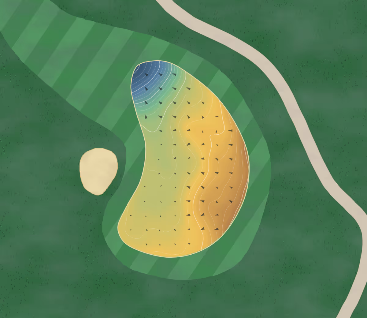 Green contour map of Preserve in Monticello, Georgia — 21 elevation contours at a 3-inch interval with fall-line arrows, traced from 1-meter lidar