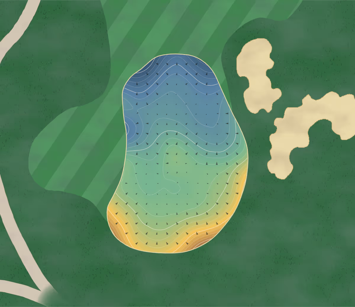 Green contour map of Quarry in Gilbert, Minnesota — 319 elevation contours at a 3-inch interval with fall-line arrows, traced from 1-meter lidar