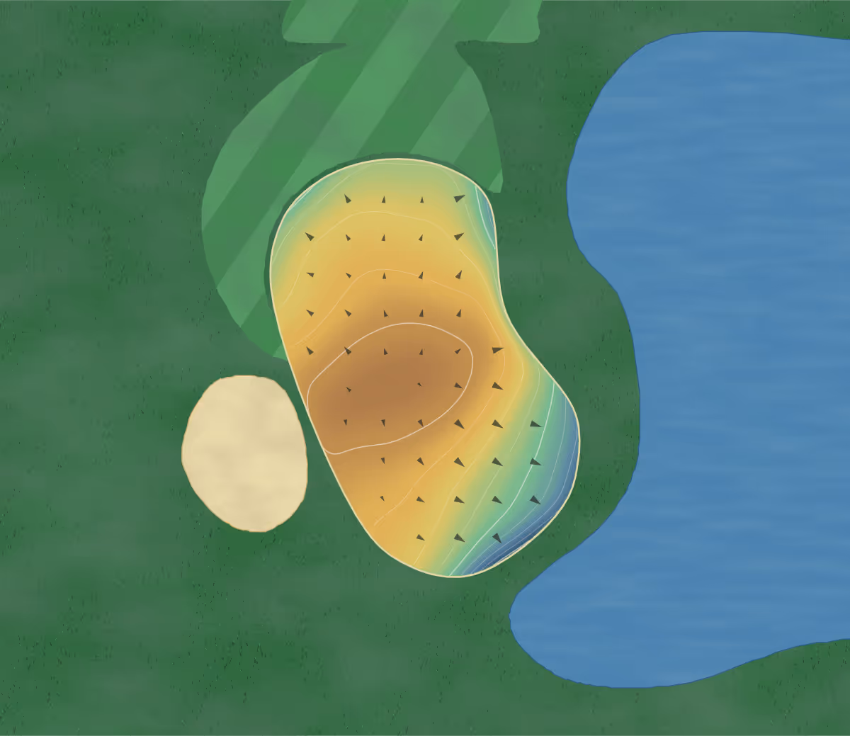 Green contour map of Resort Golf Club in Fort Worth, Texas — 159 elevation contours at a 3-inch interval with fall-line arrows, traced from 1-meter lidar