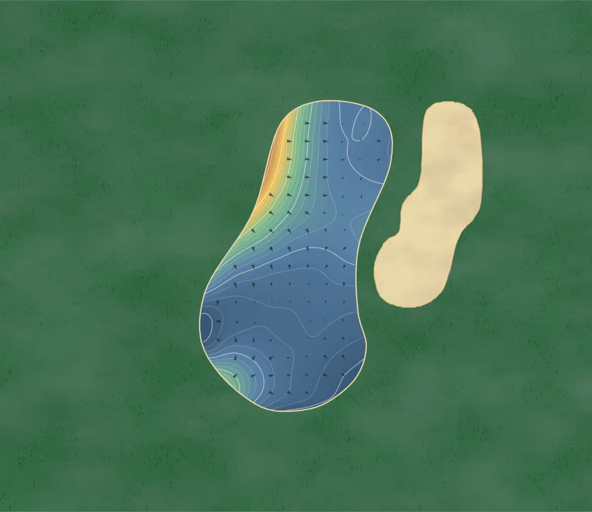 Green contour map of The Rise in Vernon, Canada: 346 elevation contours at a 8-centimeter interval with fall-line arrows, traced from 1-meter lidar
