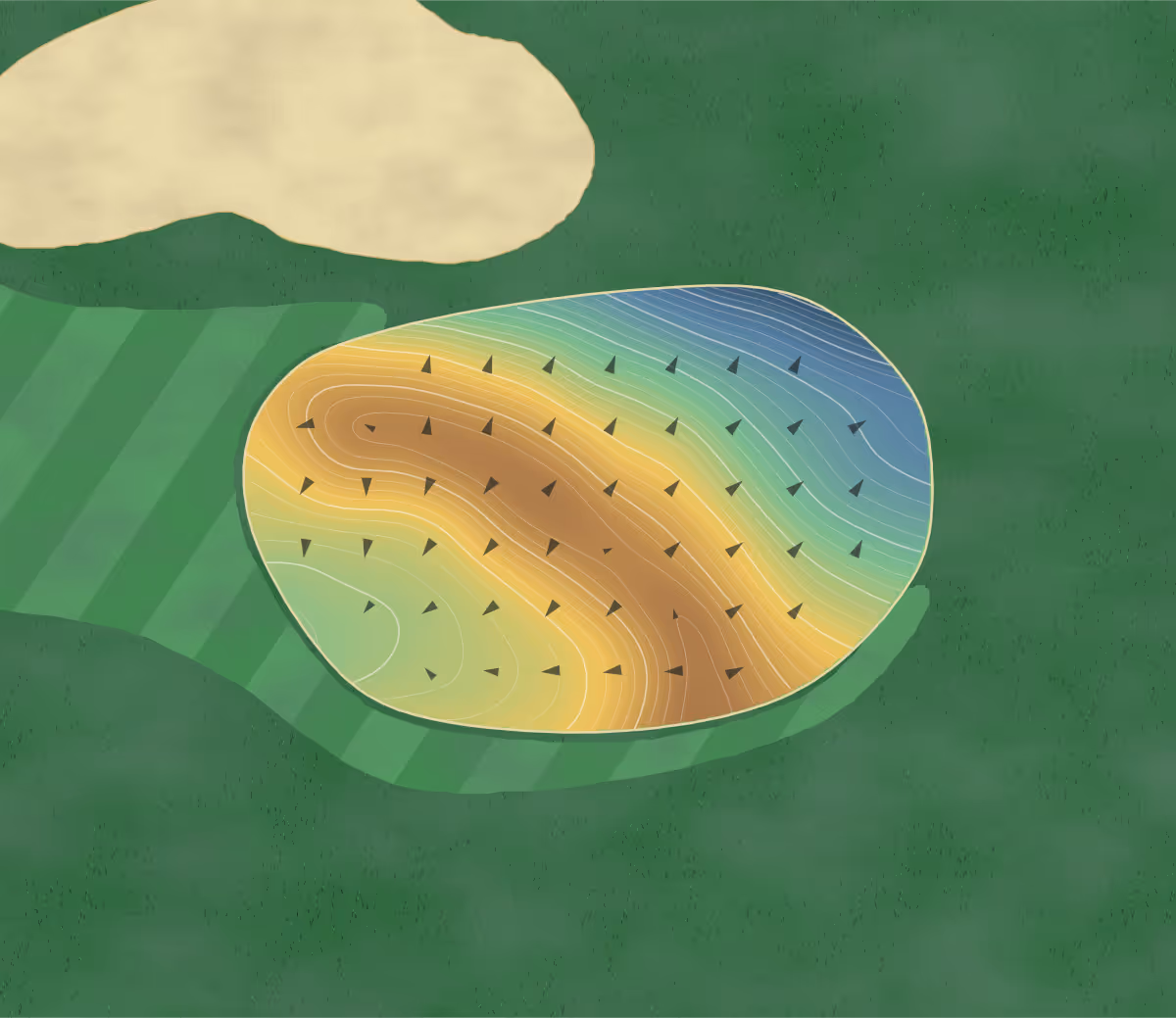 Green contour map of The Riverside in Ruskin, Florida: 104 elevation contours at a 3-inch interval with fall-line arrows, traced from 1-meter lidar