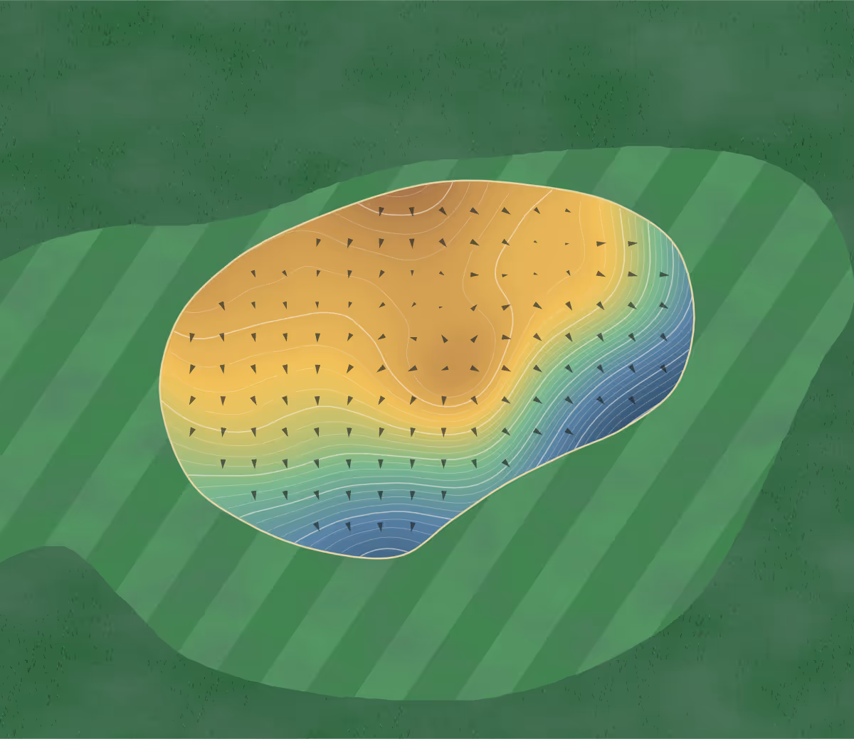Green contour map of Rock in Baysville, Canada — 271 elevation contours at a 8-centimeter interval with fall-line arrows, traced from 1-meter lidar