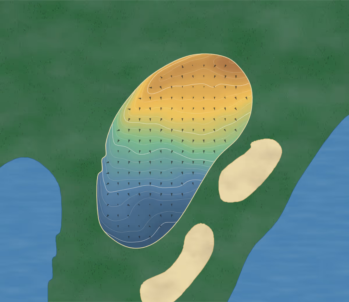 Green contour map of The Royal in Stanwood, Michigan: 123 elevation contours at a 3-inch interval with fall-line arrows, traced from 1-meter lidar