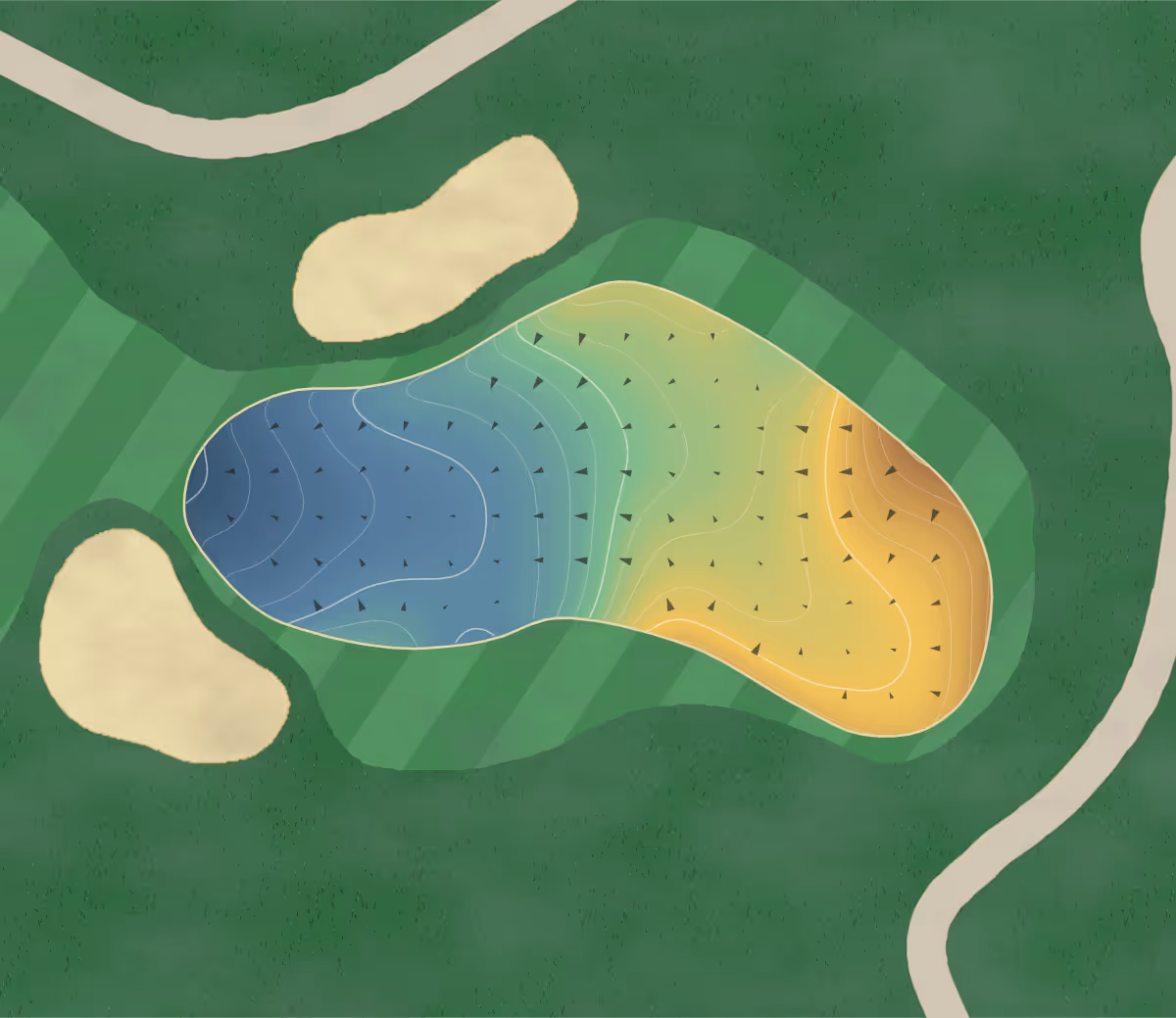 Green contour map of Shores of North River in Stuart, Florida — 74 elevation contours at a 3-inch interval with fall-line arrows, traced from 1-meter lidar