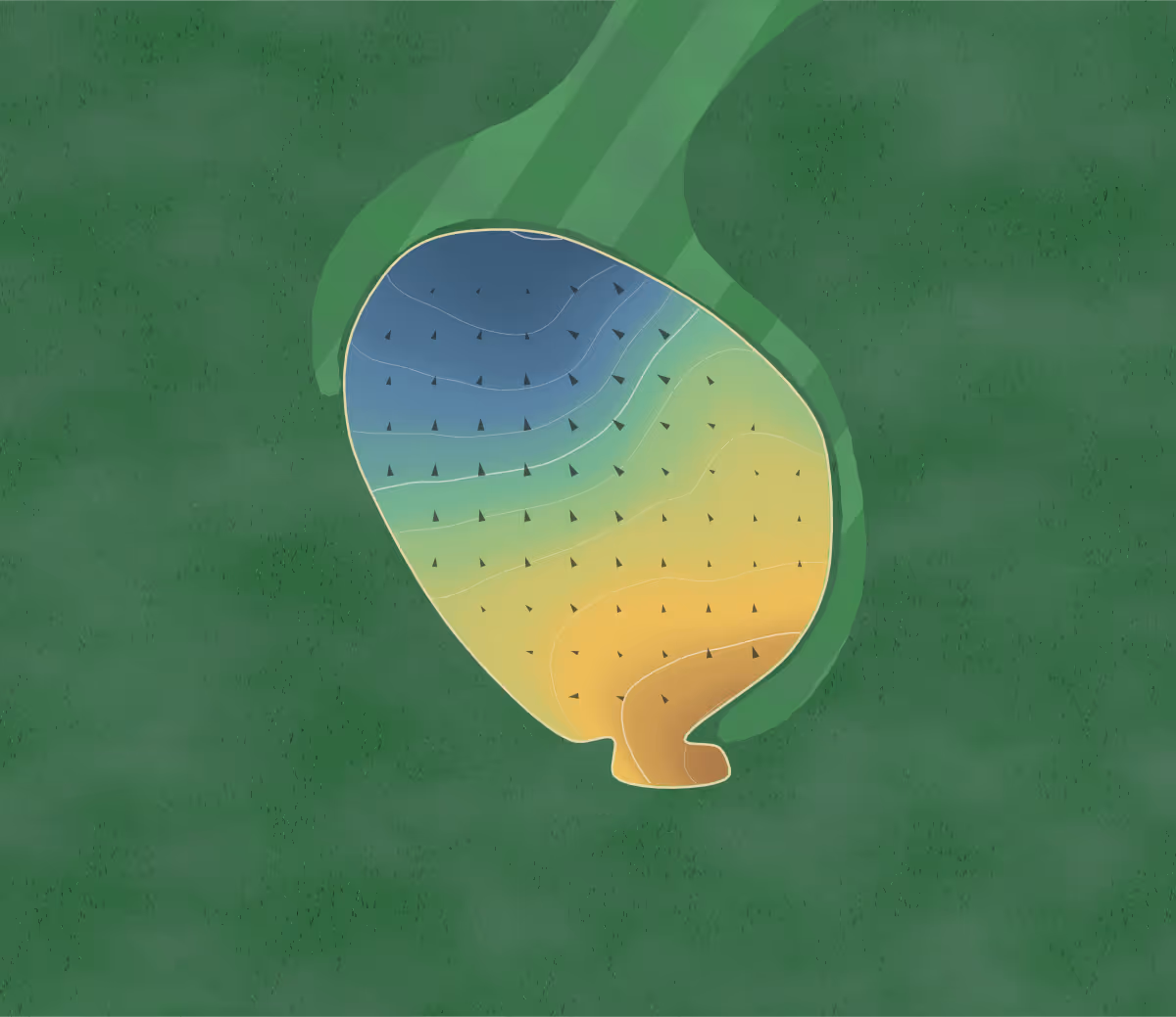 Green contour map of The Springs in Gwinner, North Dakota: 74 elevation contours at a 3-inch interval with fall-line arrows, traced from 1-meter lidar