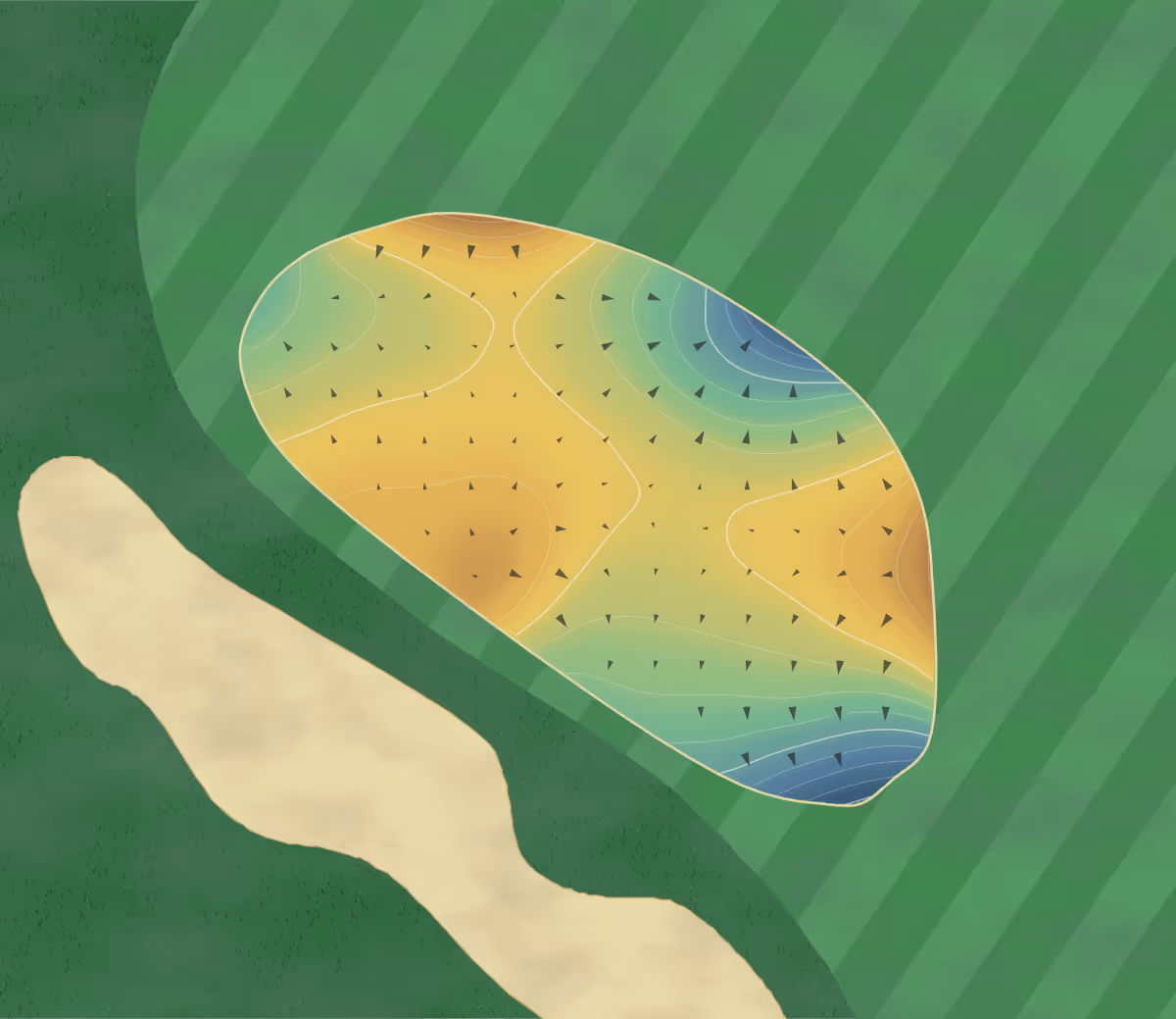 Green contour map of The Trophy Club in Lebanon, Indiana: 202 elevation contours at a 3-inch interval with fall-line arrows, traced from 1-meter lidar