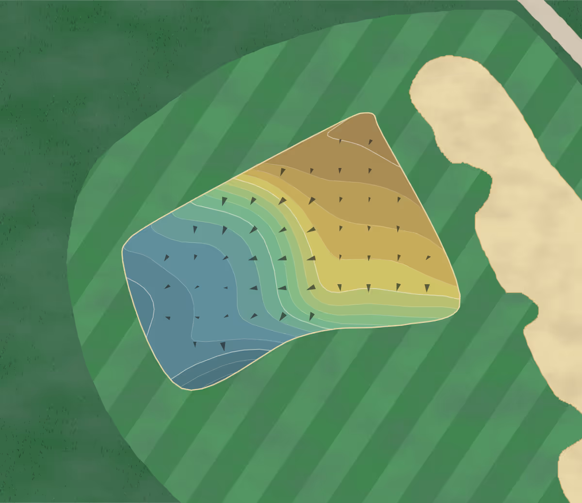 Green contour map of TwinEagles in Naples, Florida — 37 elevation contours at a 3-inch interval with fall-line arrows, traced from 1-meter lidar
