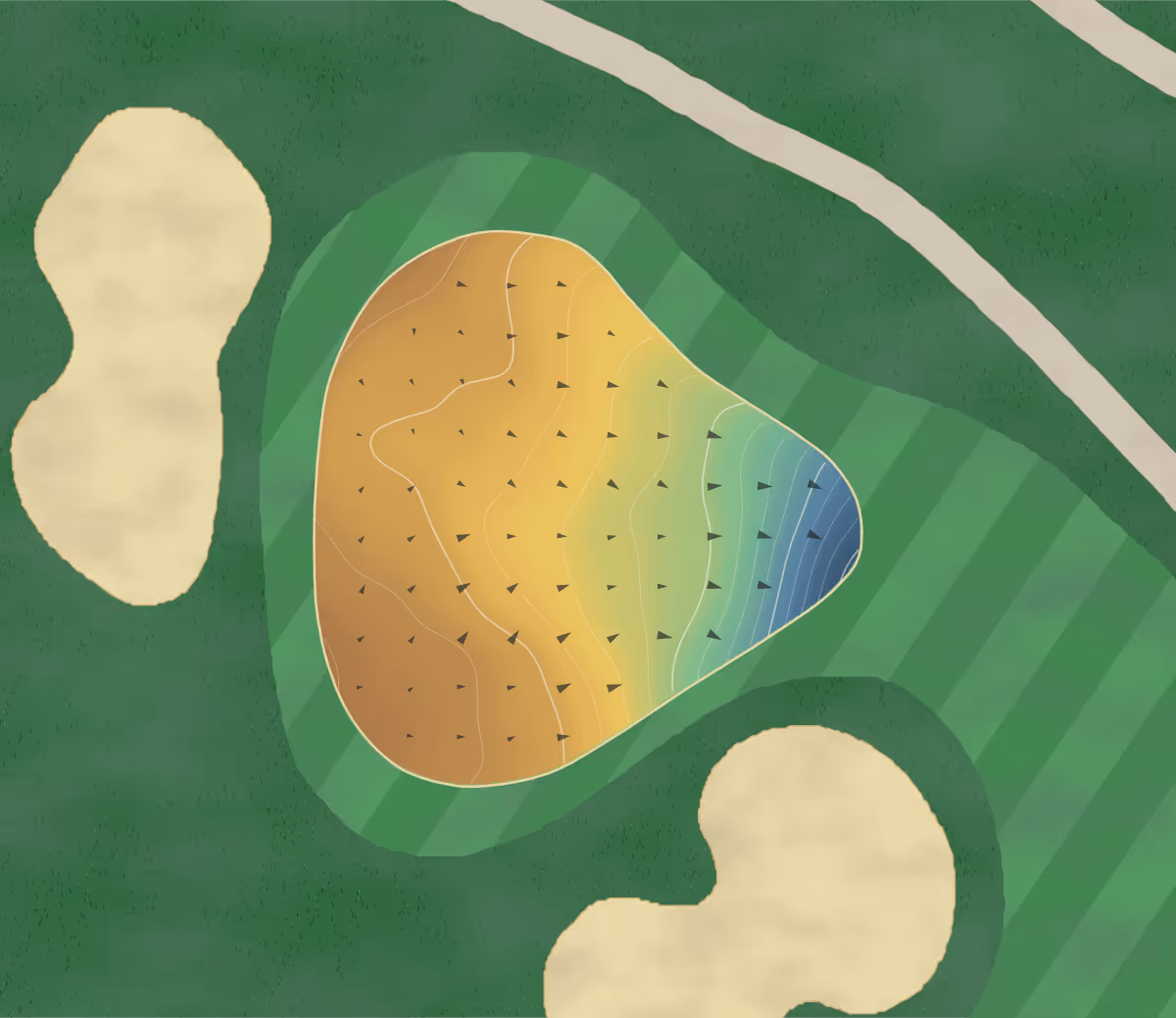 Green contour map of Vineyards in Riverhead, New York — 171 elevation contours at a 3-inch interval with fall-line arrows, traced from 1-meter lidar