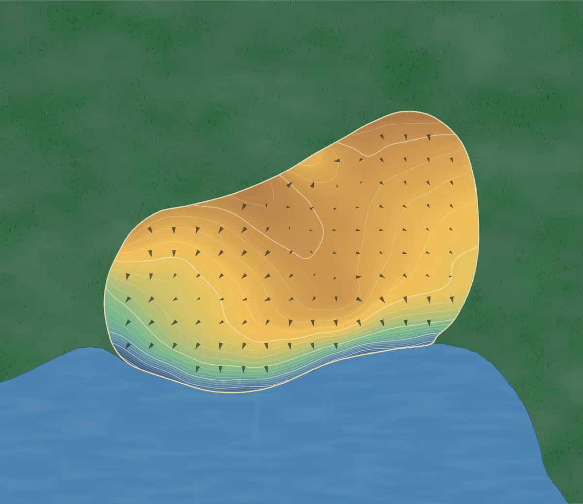 Green contour map of Virginian in Abingdon, Virginia — 267 elevation contours at a 3-inch interval with fall-line arrows, traced from 1-meter lidar