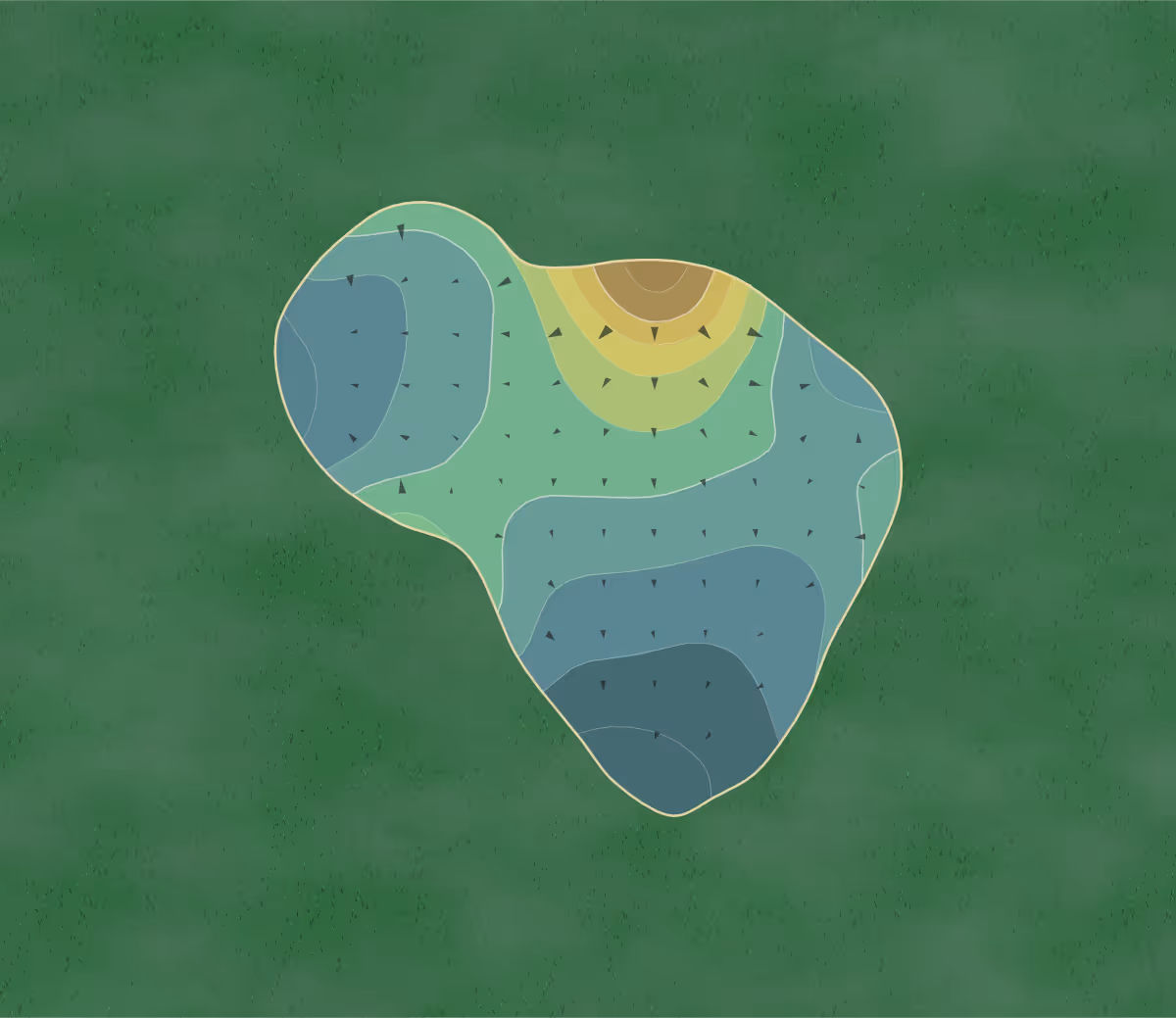 Green contour map of The Wanderers in Wellington, Florida — 108 elevation contours at a 3-inch interval with fall-line arrows, traced from 1-meter lidar