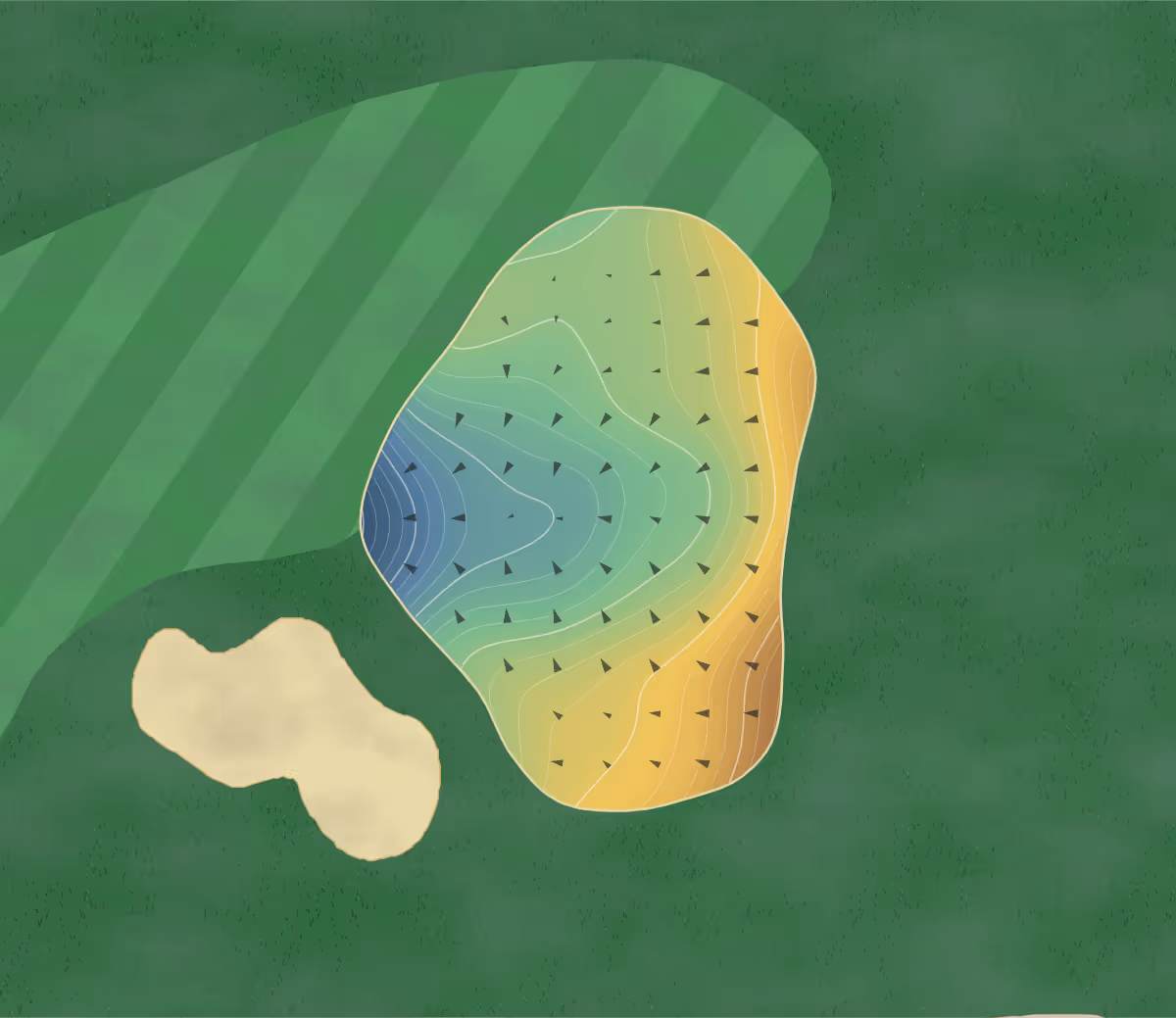 Green contour map of The Westerfield Club in Tuscaloosa, Alabama: 253 elevation contours at a 3-inch interval with fall-line arrows, traced from 1-meter lidar