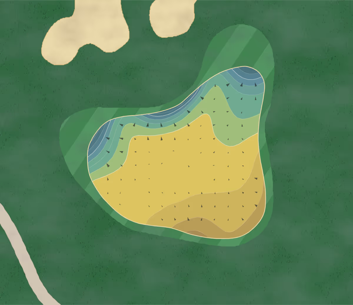 Green contour map of The Wilds in Prior Lake, Minnesota — 184 elevation contours at a 3-inch interval with fall-line arrows, traced from 1-meter lidar