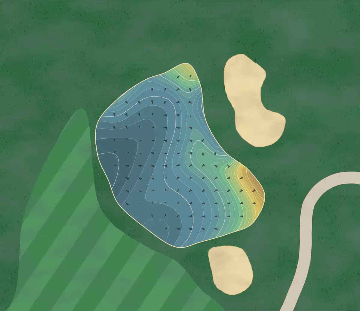 Green contour map of The Wolverine in Acme, Michigan — 353 elevation contours at a 3-inch interval with fall-line arrows, traced from 1-meter lidar
