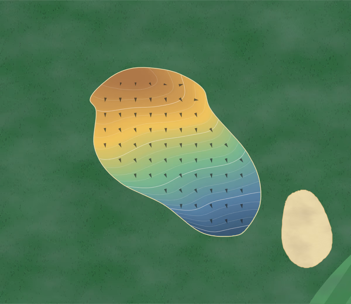 Green contour map of The Woodford Club in Salvisa, Kentucky: 189 elevation contours at a 3-inch interval with fall-line arrows, traced from 1-meter lidar