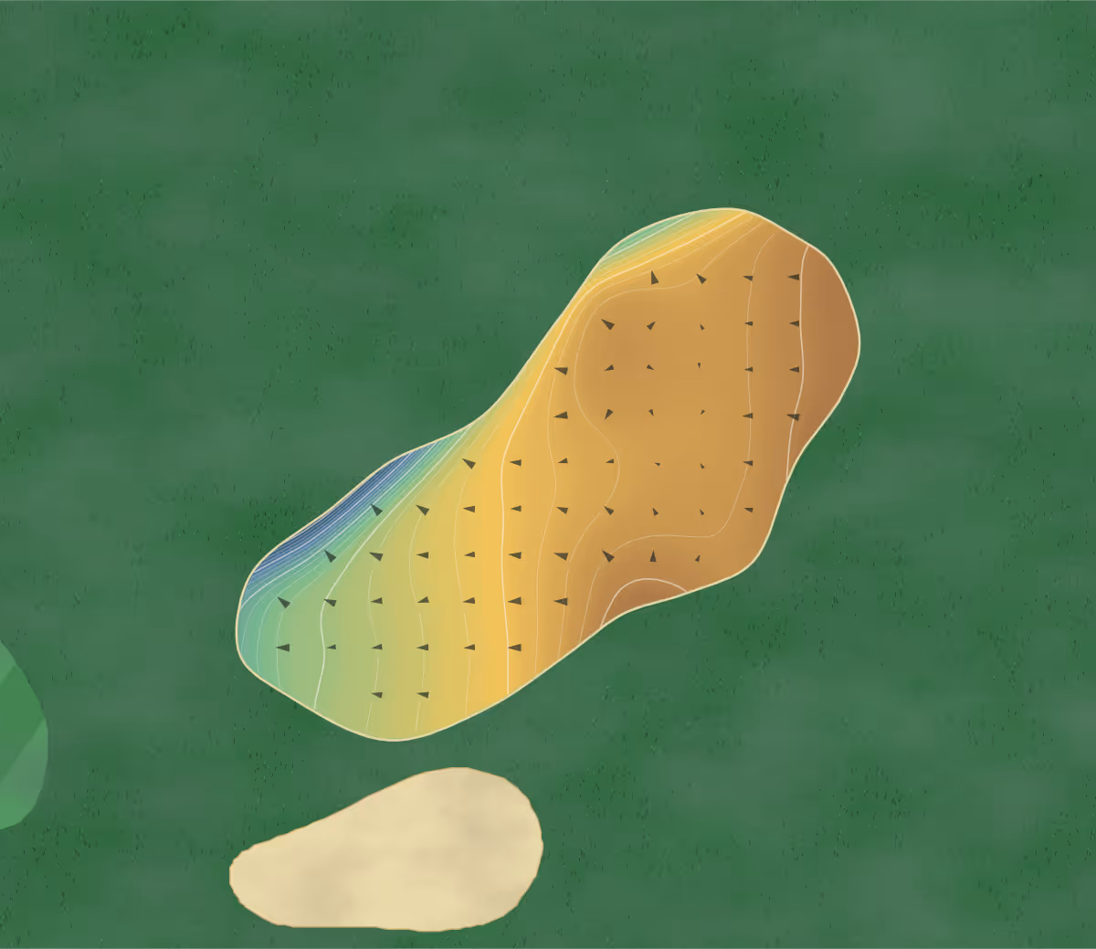 Green contour map of The Woodlands in Alton, Illinois: 62 elevation contours at a 3-inch interval with fall-line arrows, traced from 1-meter lidar
