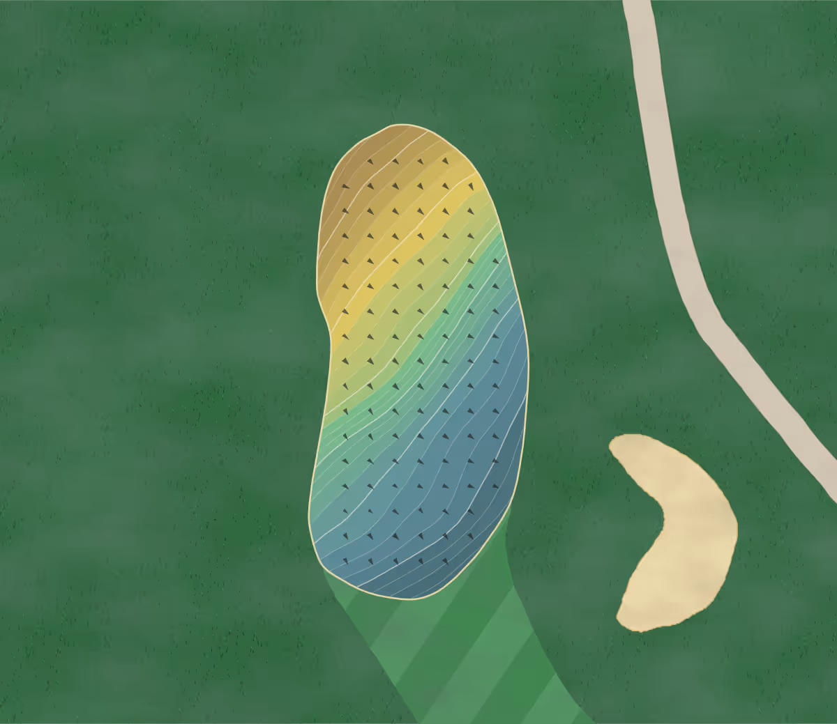 Green contour map of Thomson CC in North Reading, Massachusetts — 198 elevation contours at a 3-inch interval with fall-line arrows, traced from 1-meter lidar