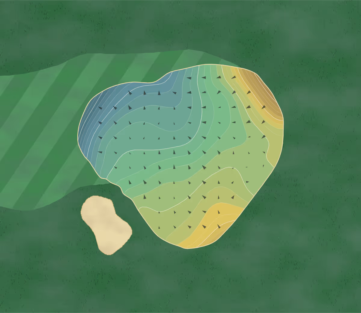 Green contour map of Thornblade Club in Greer, South Carolina — 221 elevation contours at a 3-inch interval with fall-line arrows, traced from 1-meter lidar