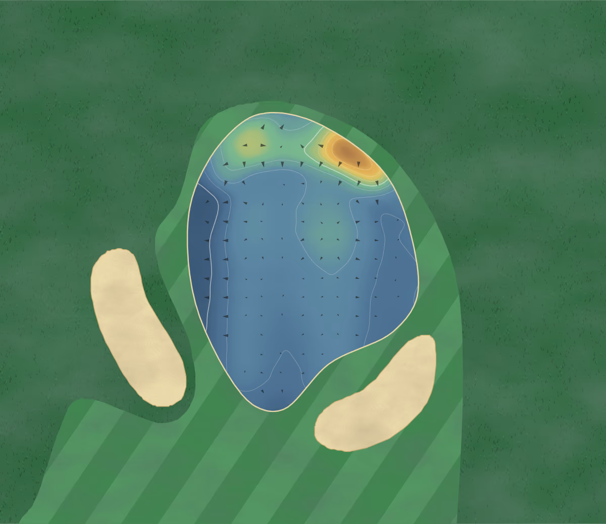 Green contour map of Thorne in Thorne, England: 46 elevation contours at a 8-centimeter interval with fall-line arrows, traced from 1-meter lidar