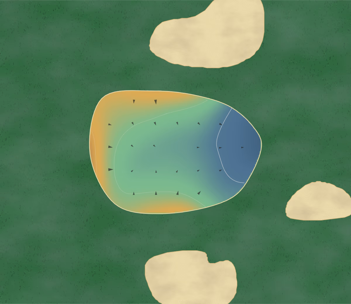 Green contour map of Thorntree in Desoto, Texas: 3 elevation contours at a 3-inch interval with fall-line arrows, traced from 1-meter lidar