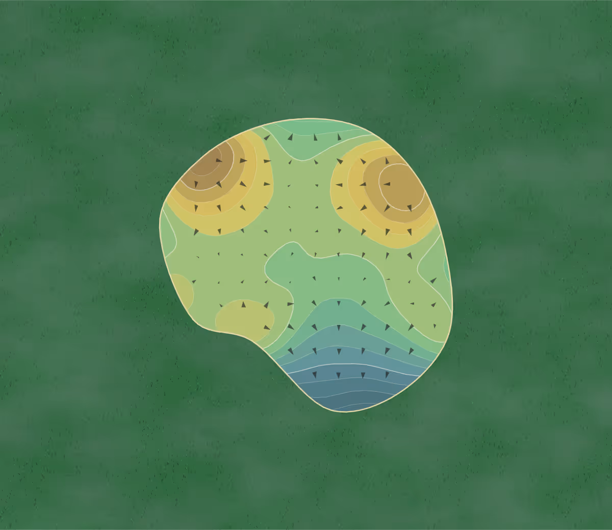 Green contour map of Thunder Bay in Hillman, Michigan — 190 elevation contours at a 3-inch interval with fall-line arrows, traced from 1-meter lidar