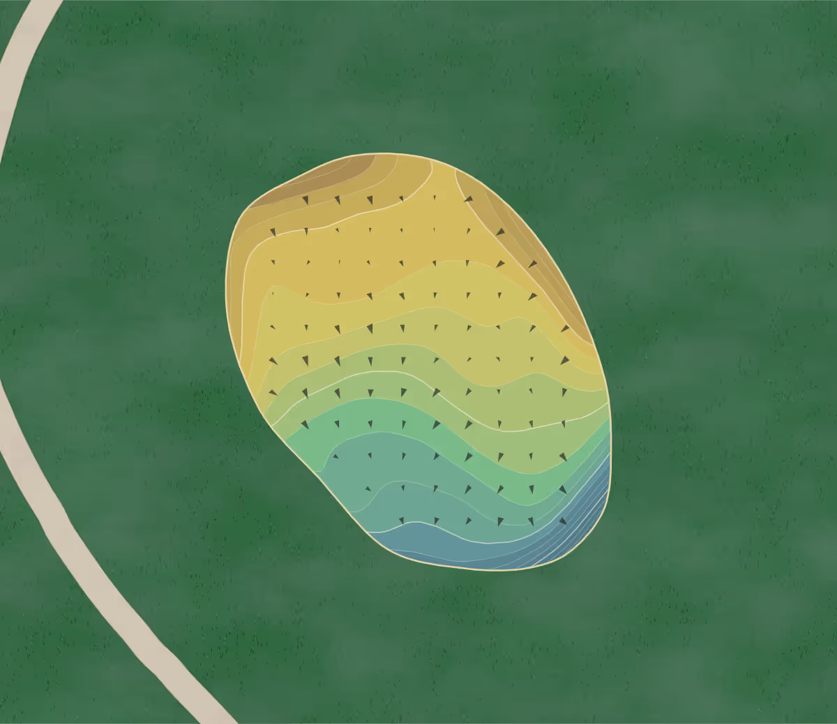 Green contour map of Thunderhart GC in Freehold, New York — 213 elevation contours at a 3-inch interval with fall-line arrows, traced from 1-meter lidar