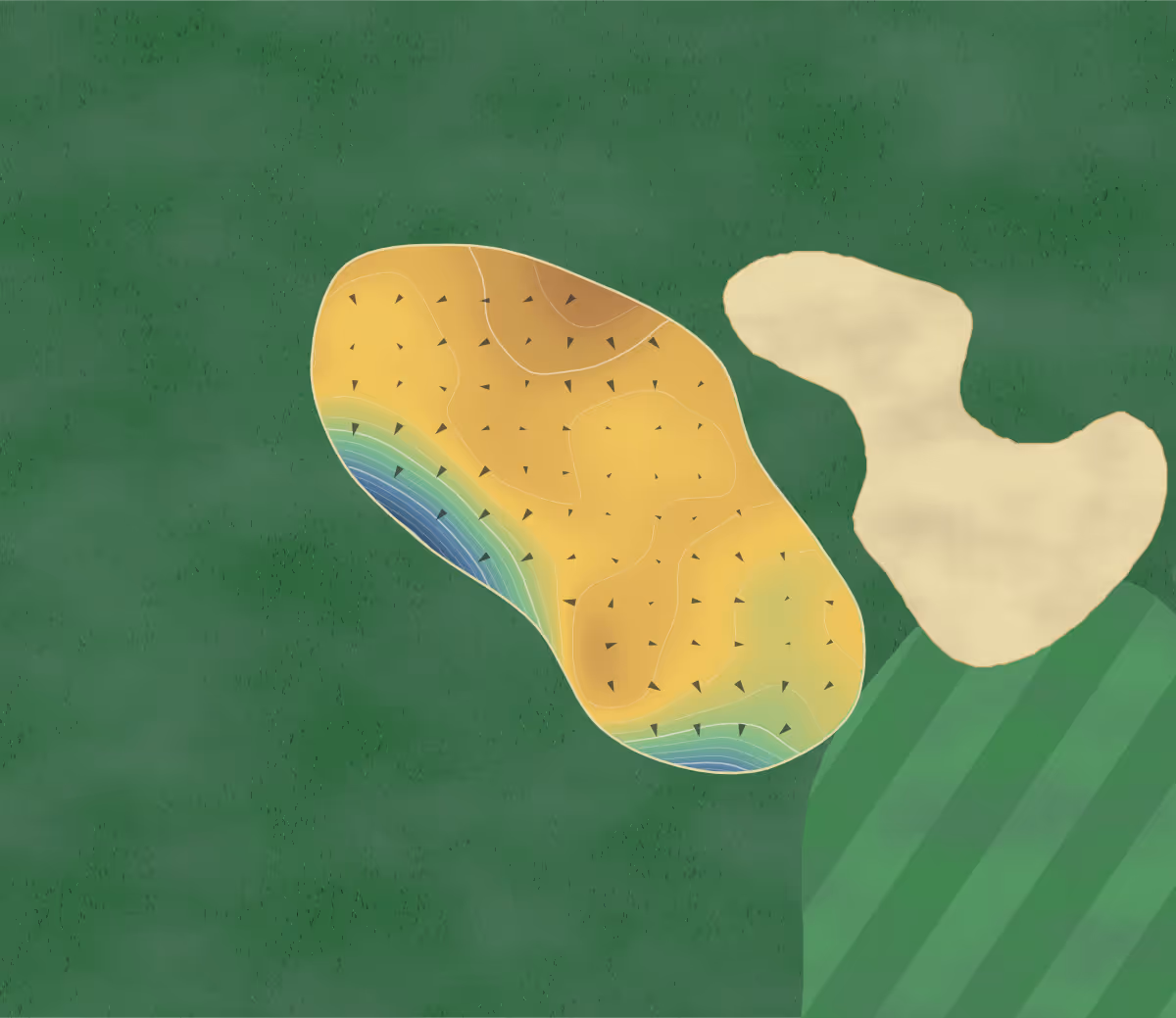 Green contour map of Thurles in Thurles, Ireland: 177 elevation contours at a 8-centimeter interval with fall-line arrows, traced from 1-meter lidar