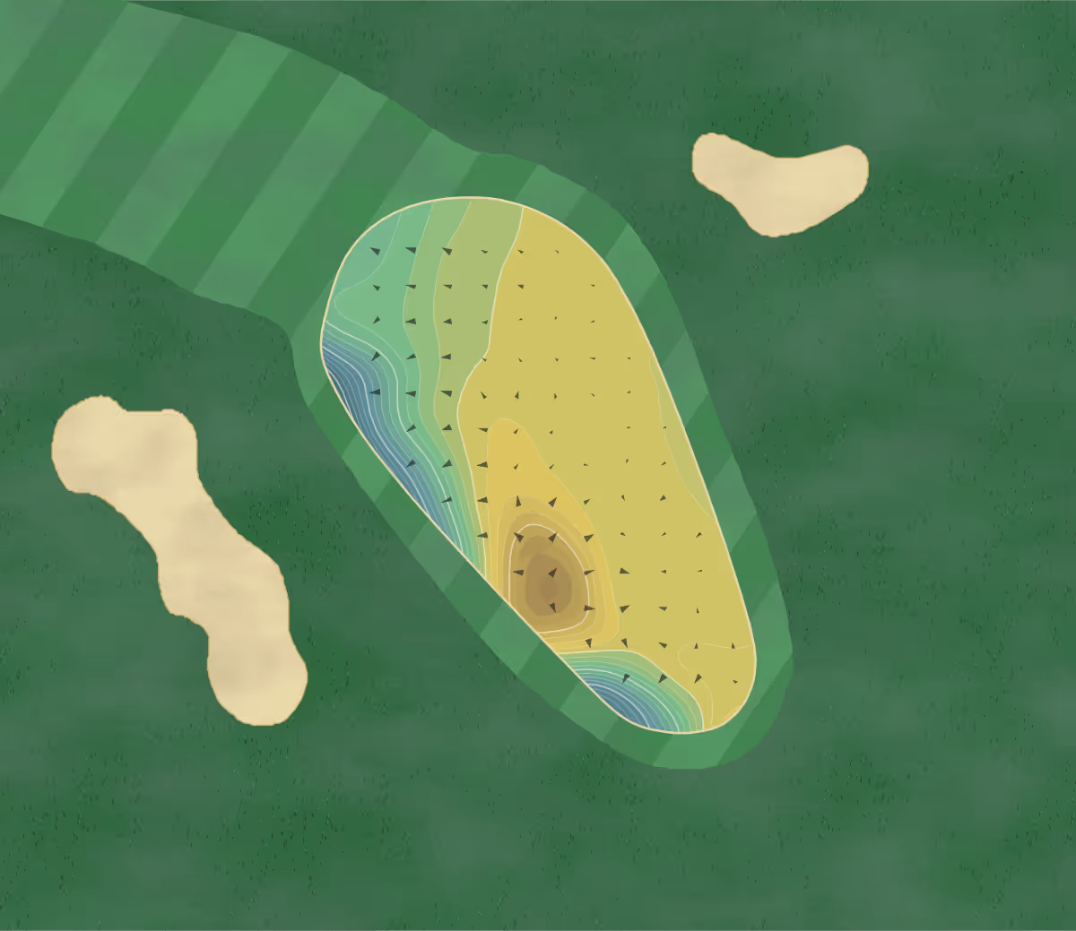 Green contour map of Thurlestone GC in Kingsbridge, England — 292 elevation contours at a 8-centimeter interval with fall-line arrows, traced from 1-meter lidar