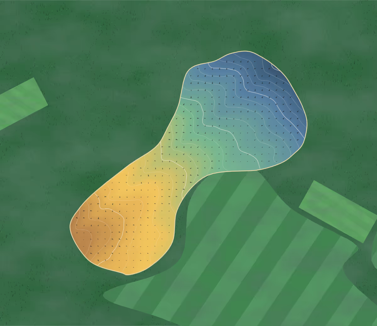 Green contour map of Thurso in Thurso, Scotland: 183 elevation contours at a 8-centimeter interval with fall-line arrows, traced from 1-meter lidar