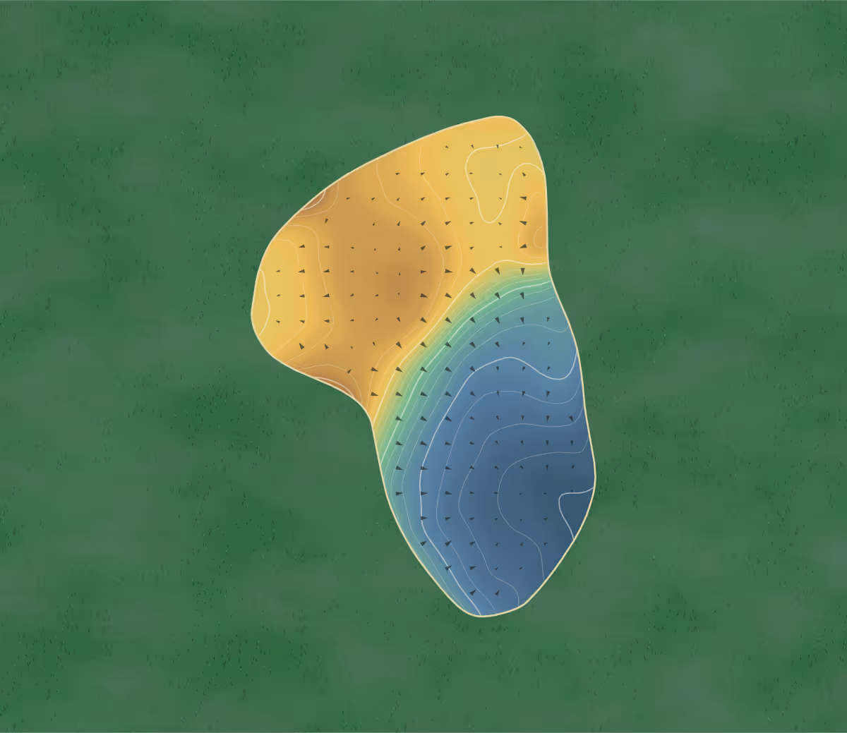 Green contour map of Tieke in Tamahere, New Zealand — 238 elevation contours at a 8-centimeter interval with fall-line arrows, traced from 1-meter lidar