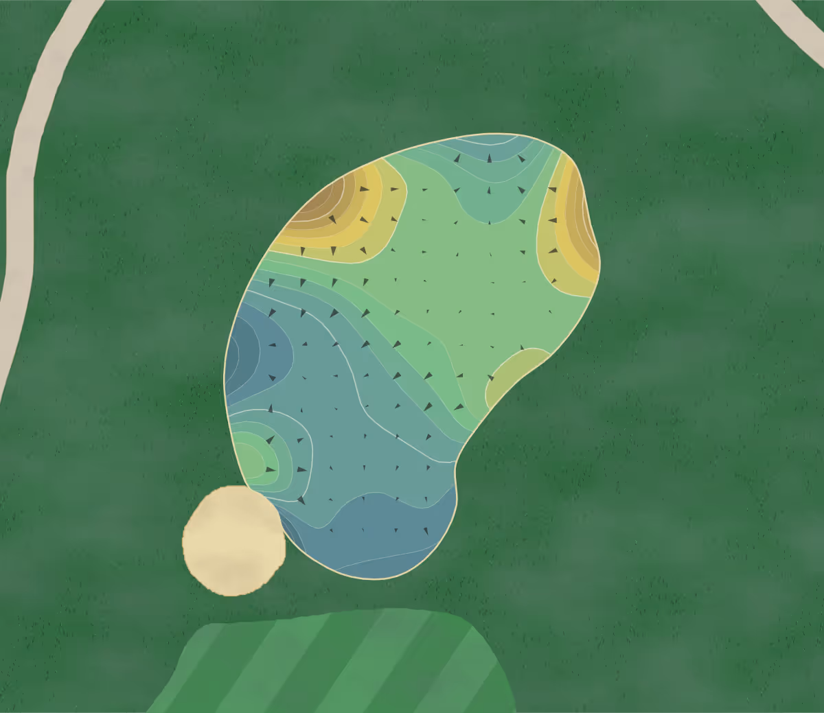 Green contour map of Tierra Verde in Arlington, Texas — 326 elevation contours at a 3-inch interval with fall-line arrows, traced from 1-meter lidar