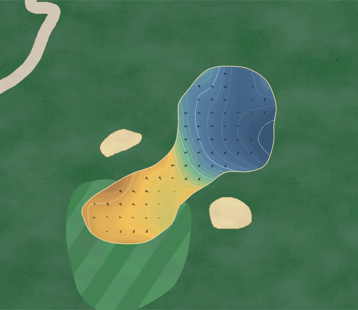 Green contour map of Timberstone in Iron Mountain, Michigan — 209 elevation contours at a 3-inch interval with fall-line arrows, traced from 1-meter lidar