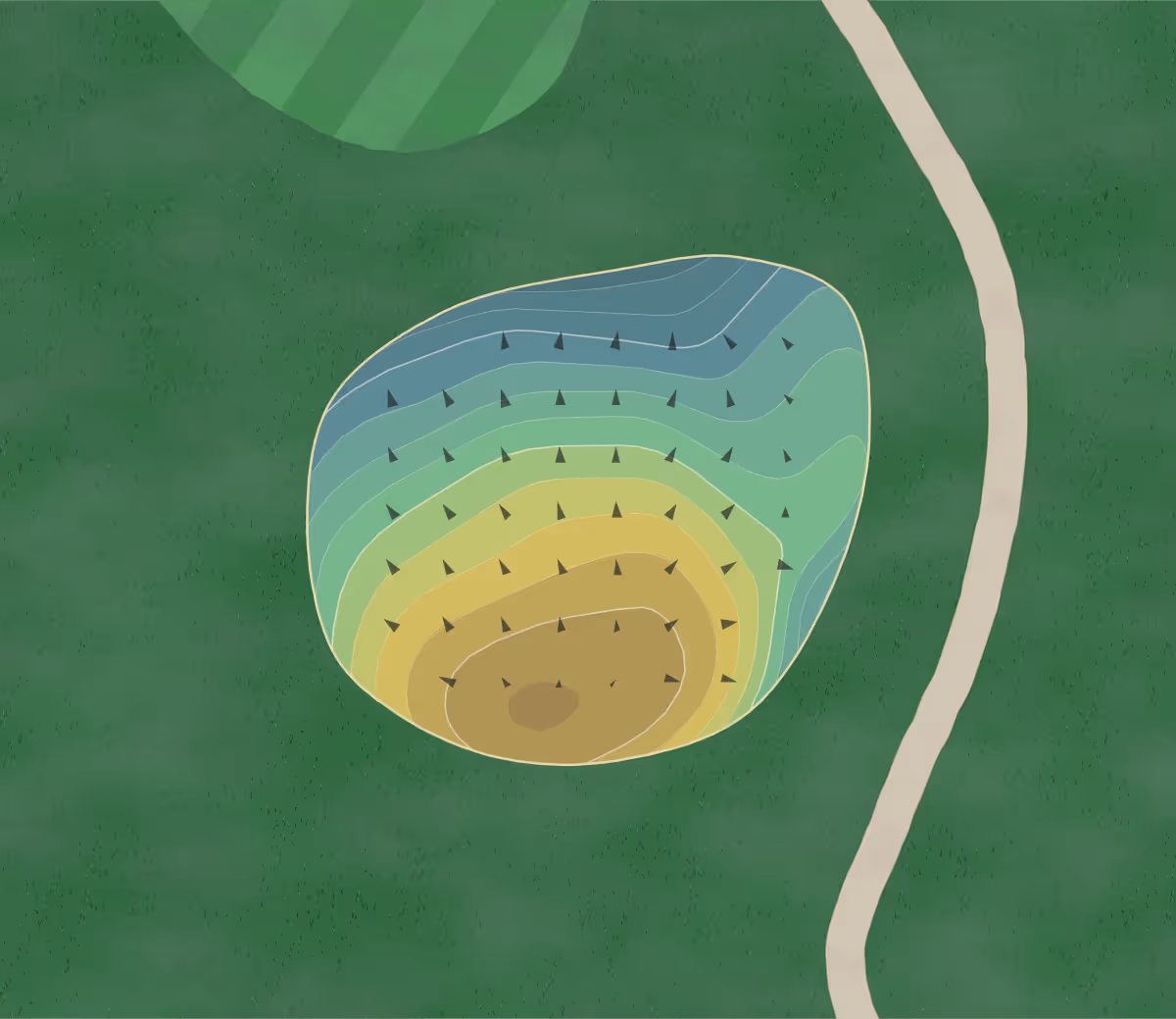 Green contour map of Timberview in Marysville, Ohio — 186 elevation contours at a 3-inch interval with fall-line arrows, traced from 1-meter lidar