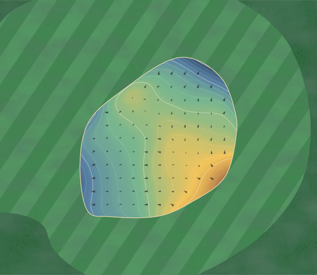 Green contour map of Tinker in Tinker AFB, Oklahoma — 169 elevation contours at a 3-inch interval with fall-line arrows, traced from 1-meter lidar