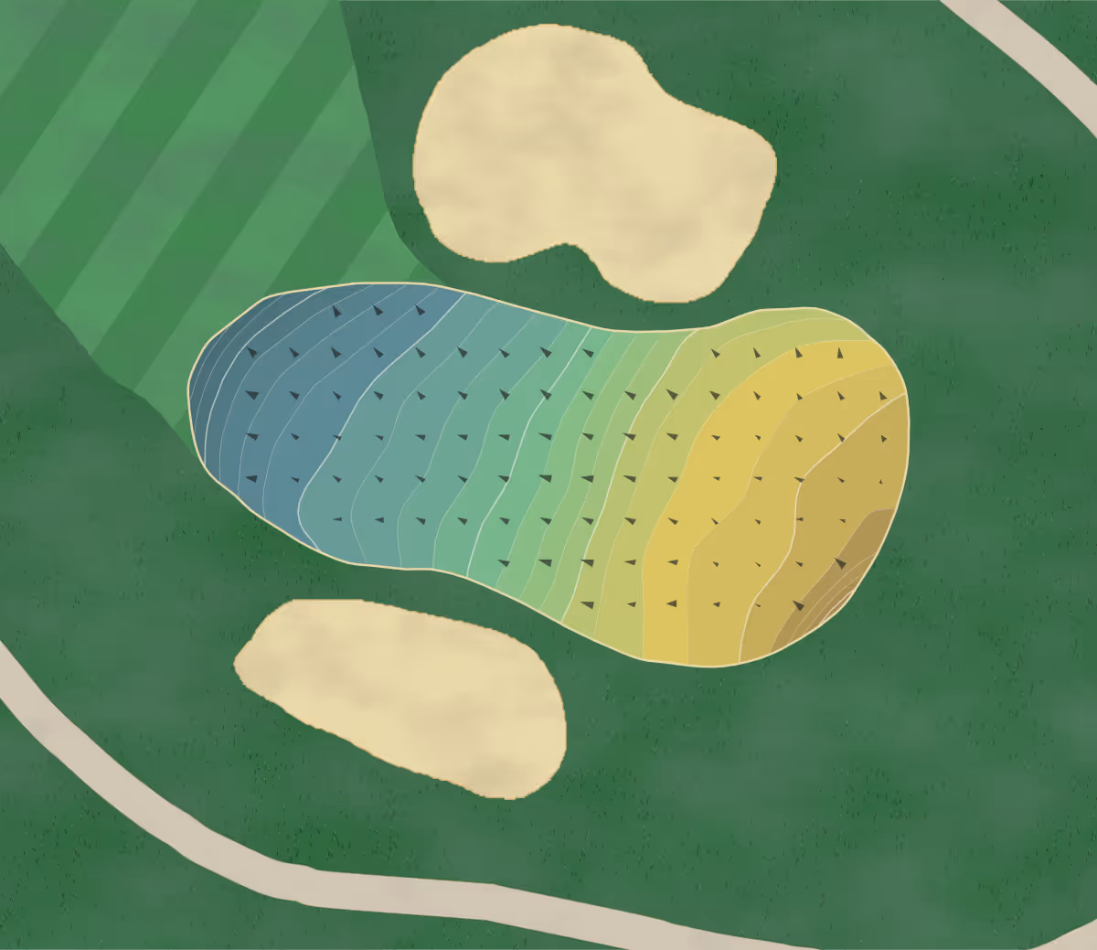 Green contour map of Tn Golf in Spencer, Tennessee — 246 elevation contours at a 3-inch interval with fall-line arrows, traced from 1-meter lidar