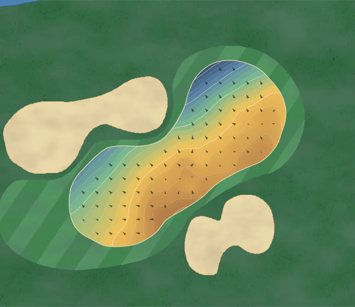 Green contour map of Tocumwal in Tocumwal, Australia — 341 elevation contours at a 8-centimeter interval with fall-line arrows, traced from 1-meter lidar