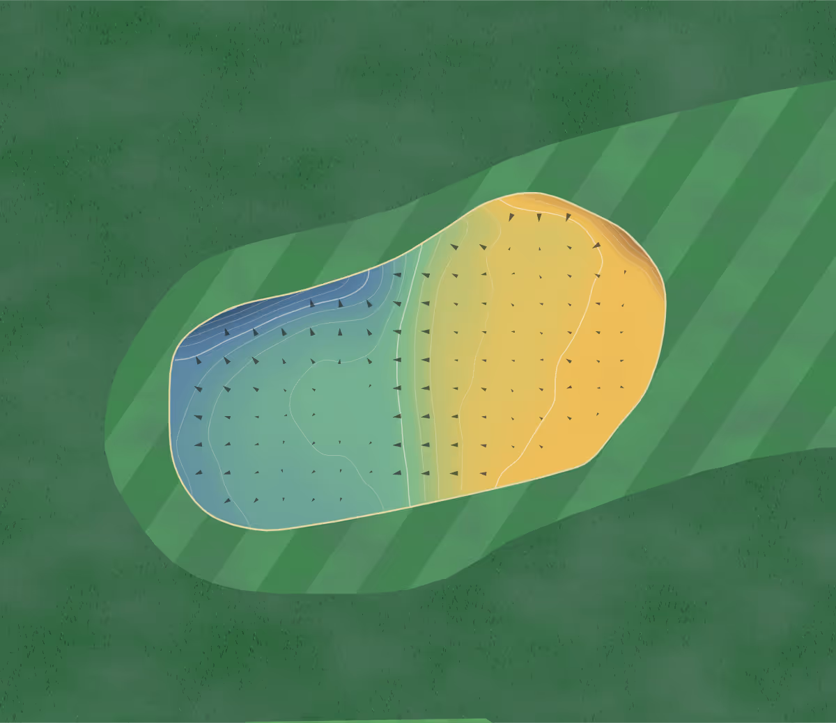 Green contour map of Todmorden in Todmorden, England: 94 elevation contours at a 8-centimeter interval with fall-line arrows, traced from 1-meter lidar