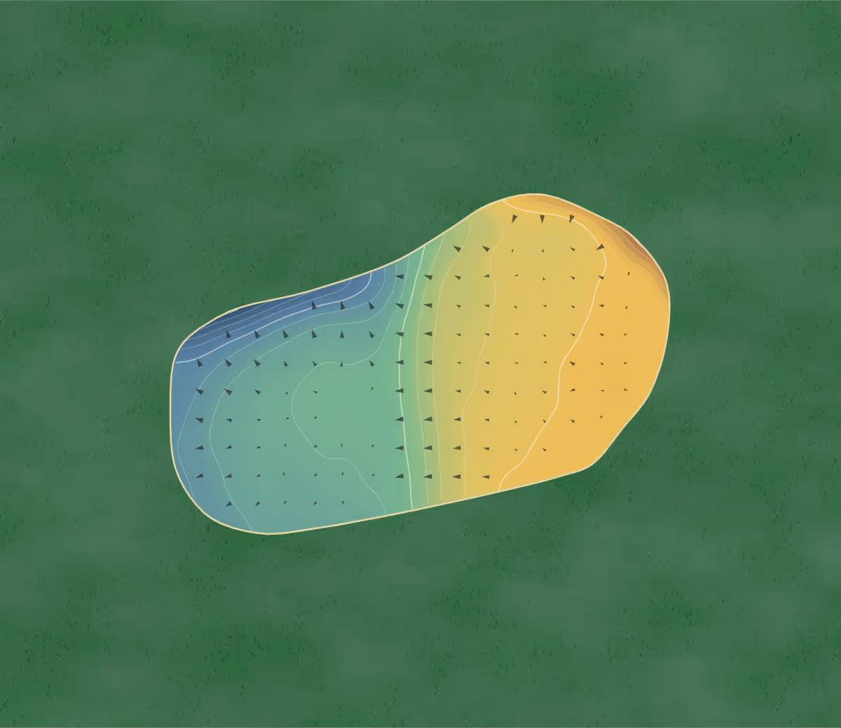 Green contour map of Todmorden in Todmorden, England — 102 elevation contours at a 8-centimeter interval with fall-line arrows, traced from 1-meter lidar