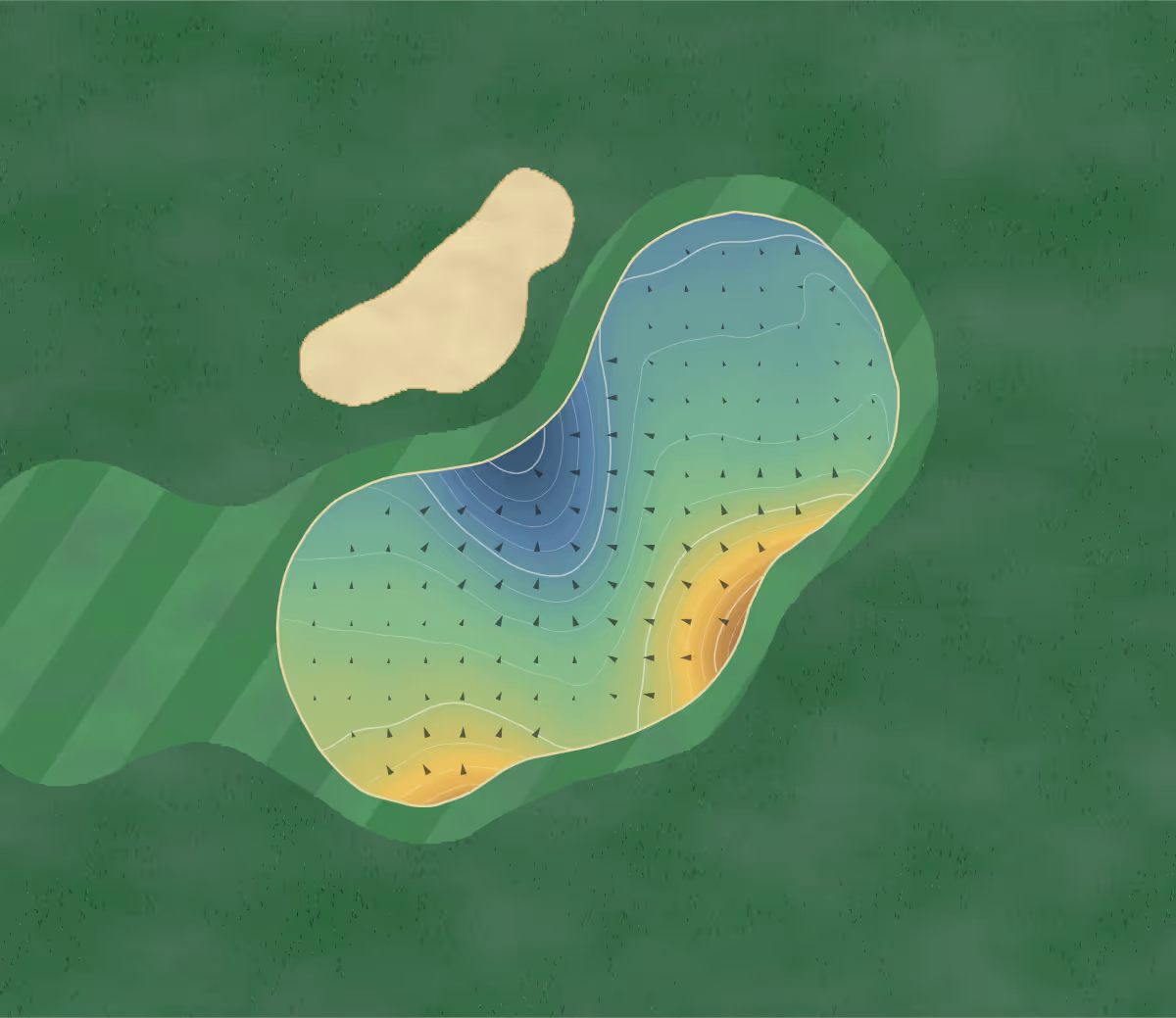Green contour map of Toot Hill in Ongar, England: 196 elevation contours at a 8-centimeter interval with fall-line arrows, traced from 1-meter lidar
