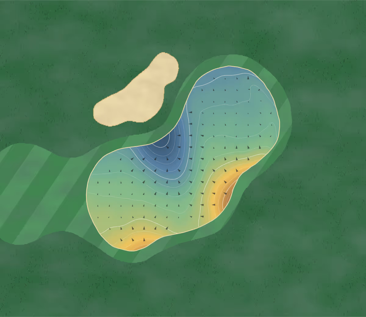 Green contour map of Toot Hill in Ongar, England — 196 elevation contours at a 8-centimeter interval with fall-line arrows, traced from 1-meter lidar