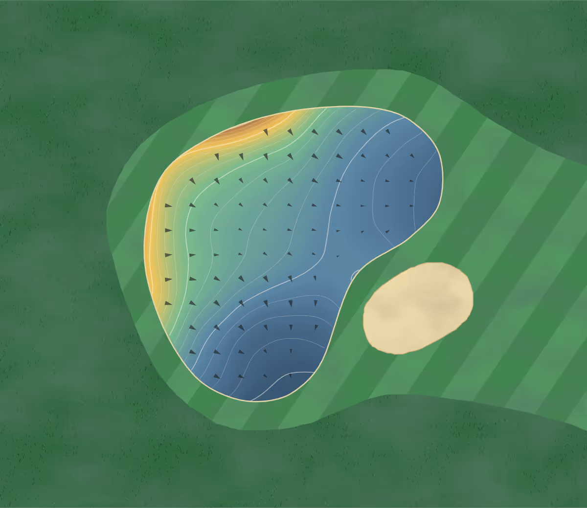Green contour map of Toqua Golf Club in Loudon, Tennessee — 148 elevation contours at a 3-inch interval with fall-line arrows, traced from 1-meter lidar