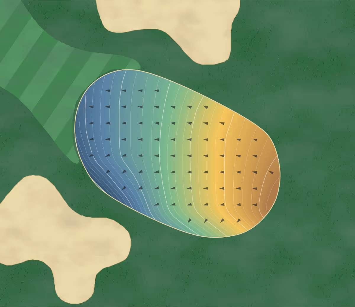 Green contour map of Token Tado in Kuwana, Japan: 281 elevation contours at a 8-centimeter interval with fall-line arrows, traced from 1-meter lidar