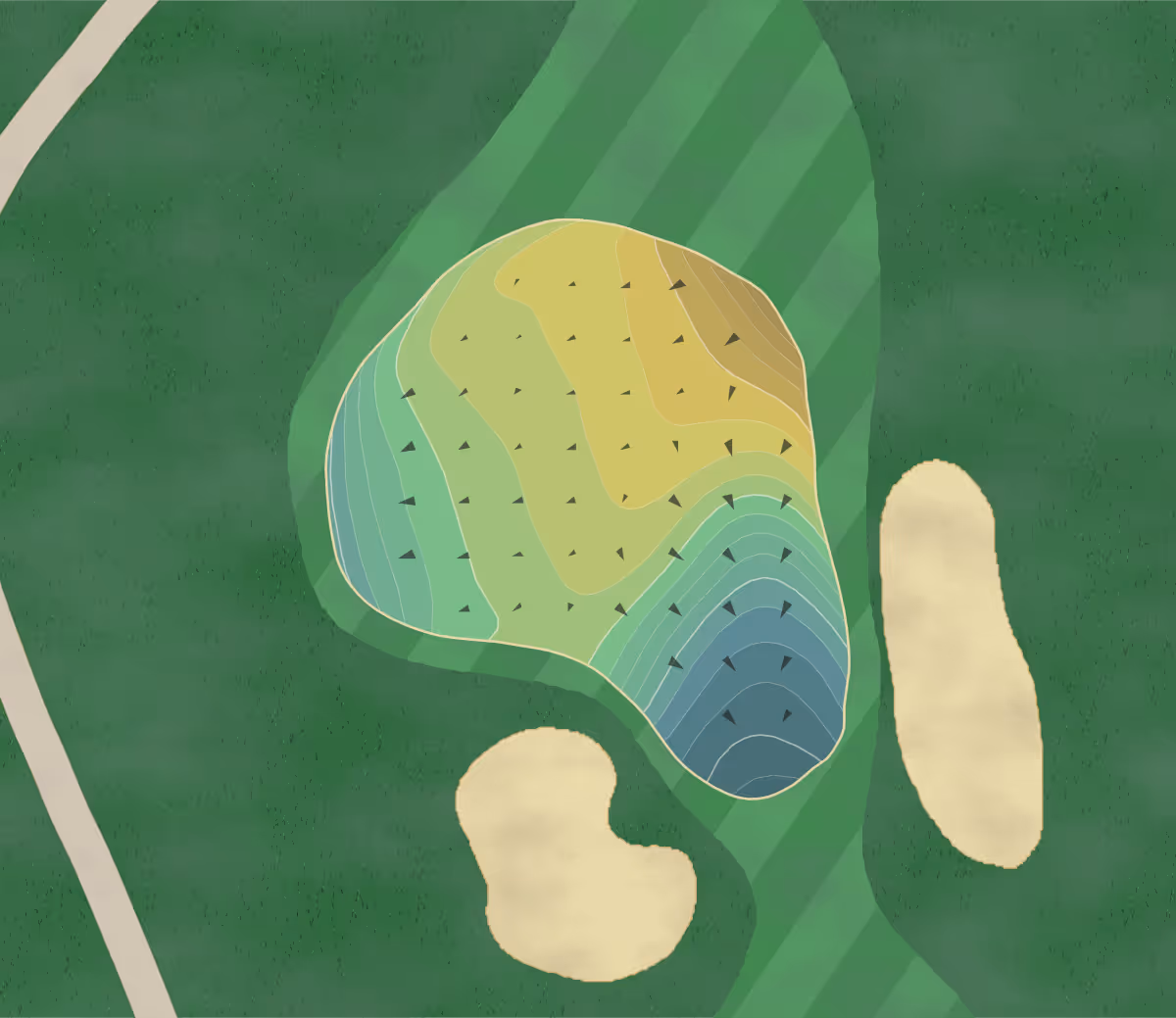 Green contour map of Tour 18 in Houston, Texas — 197 elevation contours at a 3-inch interval with fall-line arrows, traced from 1-meter lidar