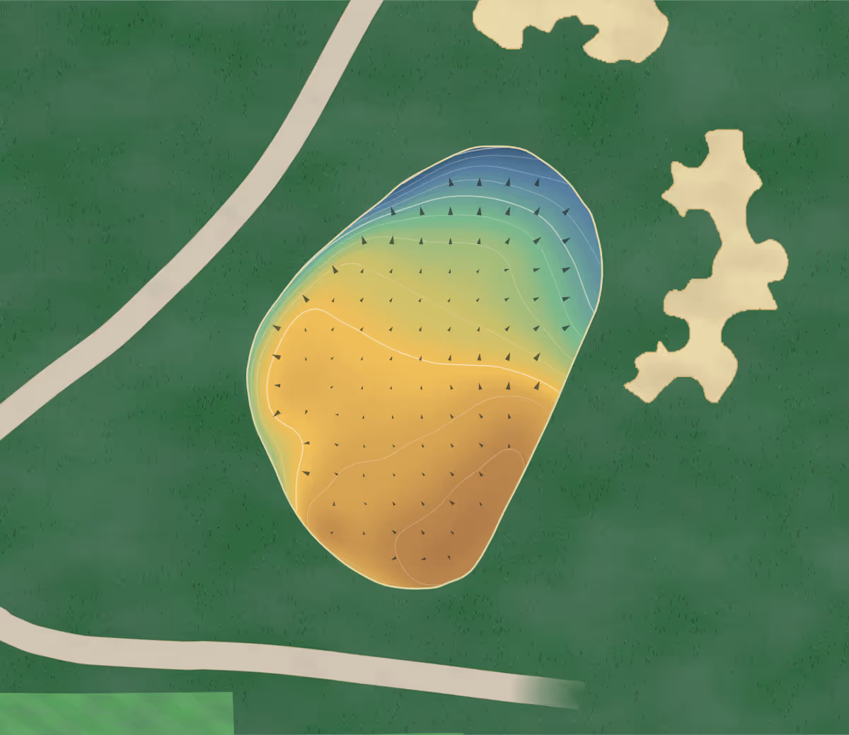 Green contour map of Town Cc in St. Paul, Minnesota — 171 elevation contours at a 3-inch interval with fall-line arrows, traced from 1-meter lidar